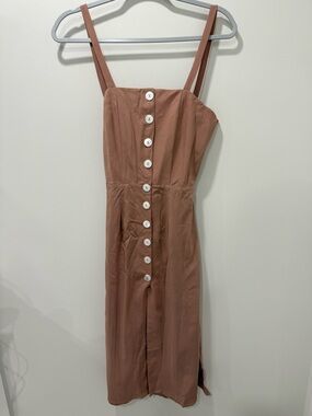 Button-Front Midi Dress in Dusty Rose